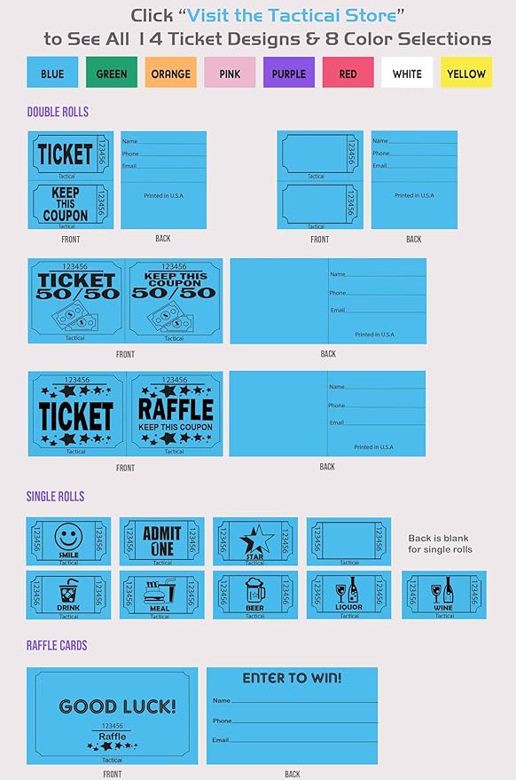 Tacticai 1000 Raffle Tickets, Meal, Purple (1 of 8 Colors), Single Roll, Ticket for Events, Food, Class Reward, Fundraiser & Prizes