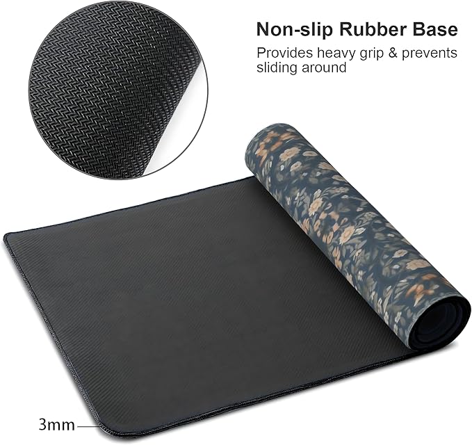 Floral Aesthetic Wildflower Gaming Mouse Pad, Blue Pink Rug Desk Mat with Anti-Slip Base & Stitched Edges, Office & Home Desk Decor for Women, 35.4" x 15.7" in Computer Desktop Mat