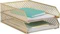 BLU MONACO | Paper Tray Stackable Gold Set of 2 | Stackable File Trays for Desk Organization | Tiered Desk Organizer with Metal Letter Trays