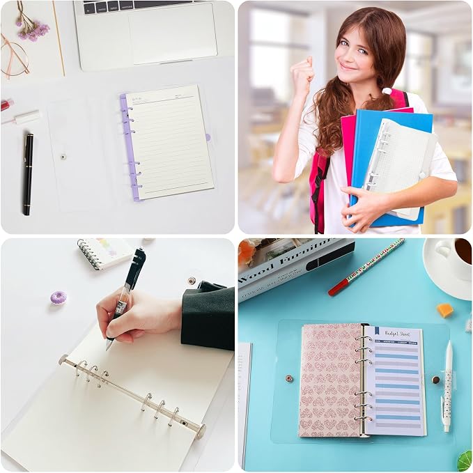 6 Pack PVC A6 Binder Transparent 6 Ring Binder Clear Soft PVC Notebook Cover Budget Planner Folder Cover with Snap Button