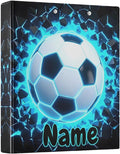 Custom 3 Ring Binder 3D Soccer Football Blue 1.5" Round Ring Binders Personalized Name View Binder with 200 Sheet for Kids School Supplies Women Men Office, 1 Pack