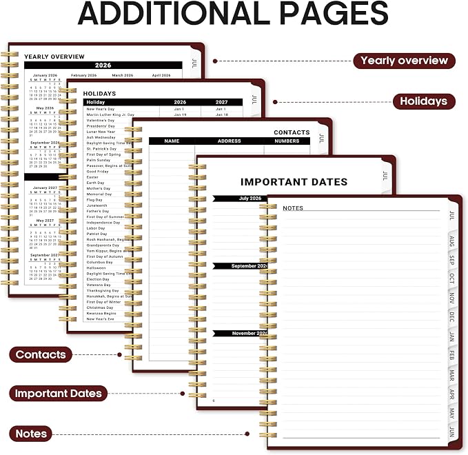 Taja Planner 2026-2027, 8.5" x 11" Calendar Planner, Jul 2026-Jun 2027 | Letter Hardcover Weekly & Monthly Academic Year Planner, Large Planning Agenda With Tabs, School & Office Supplies, Burgundy