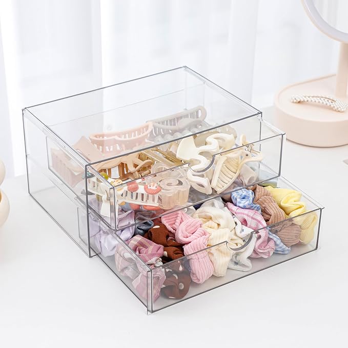 Clear Desk Drawer Organizer, 6 Drawers, Plastic | Stackable Desk Organizers and Accessories, For Pencils, Books, Art Crafts, Makeup, For Home Office, Bathroom, Kitchen