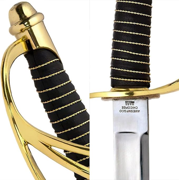 SZCO 40" 1840 Cavalry Saber Sword – Civil War Sword Replica with Black Handle & Gold Wire Wrap, Brass Guard & Pommel, Curved Steel Blade & Metal Scabbard for Collectors, Reenactments & Display