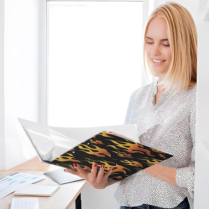3 Ring Binder Yellow Orange Fire Flames 1.5" Round Ring Binders View Binder with 200 Sheet for Kids School Supplies Women Men Office, 1 Pack