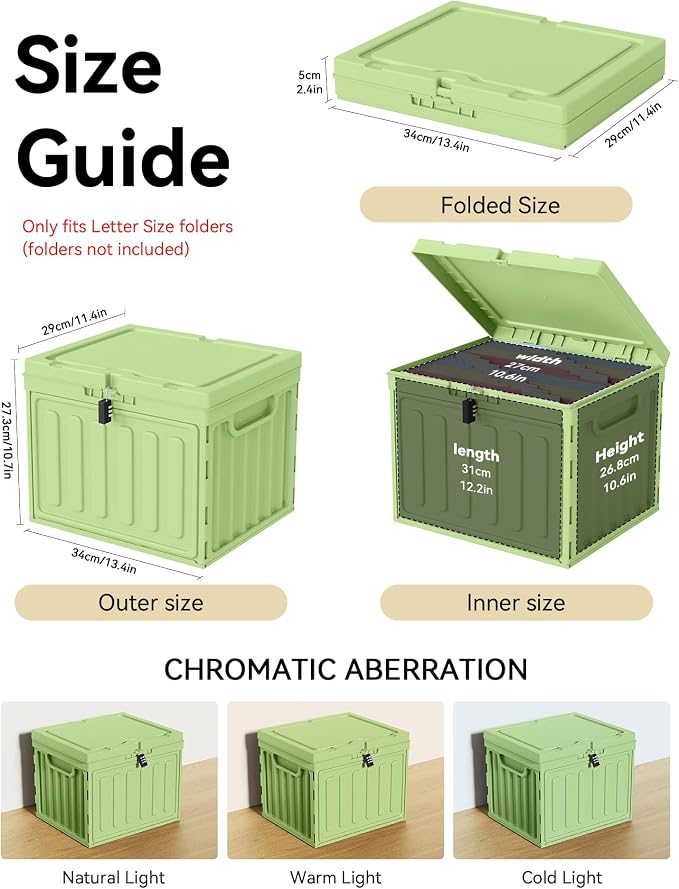 Oterri Lockable Stackable Plastic File Box with Lid for Letter-Size | Hanging File Folders Not Included. Green, Large 1-Pack. Home, Office, Classroom, Dorm, Tax, Under Bed, Filing Cabinet.
