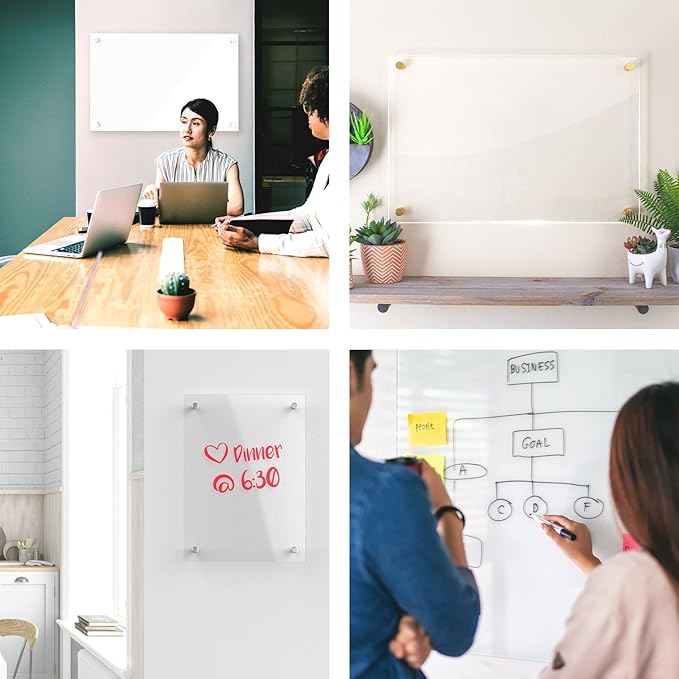 Acrylic Dry Erase Board for Wall with Stylish Border - Shipped Next Day, Made in USA, Non-Magnetic Whiteboard, Wall Mounted Board, Easy to Clean (Black - 16x20)