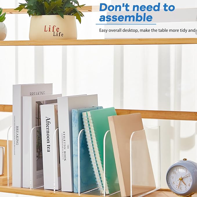 Suzile Clear Acrylic Magazine File Holder with Vertical Compartments Desk Organizer Book Rack for Desk Sorter Paper Folder Office Accessories(Classic,14.2 x 7.2 x 6.5 Inch)