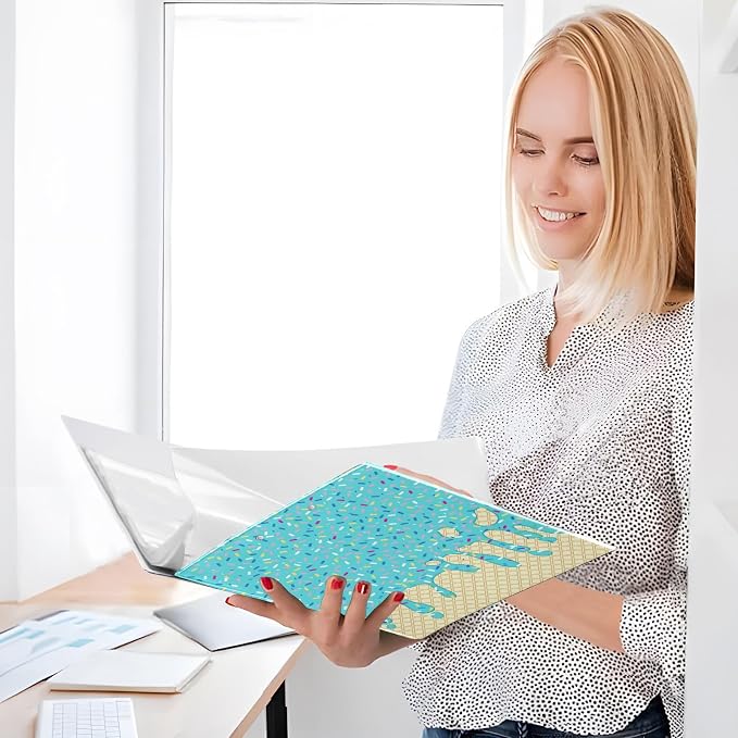3 Ring Binder Teal Blue Ice Cream Print 1.5" Round Ring Binders View Binder with 200 Sheet for Kids School Supplies Women Men Office, 1 Pack