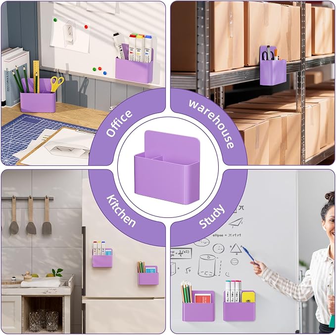Magnetic Dry Erase Marker Holder, Magnetic Pen Holder Whiteboard Pen Holder Dry Erase Marker and Eraser Organizer,Powerful Neodymium Magnets 4pcs (Purple)