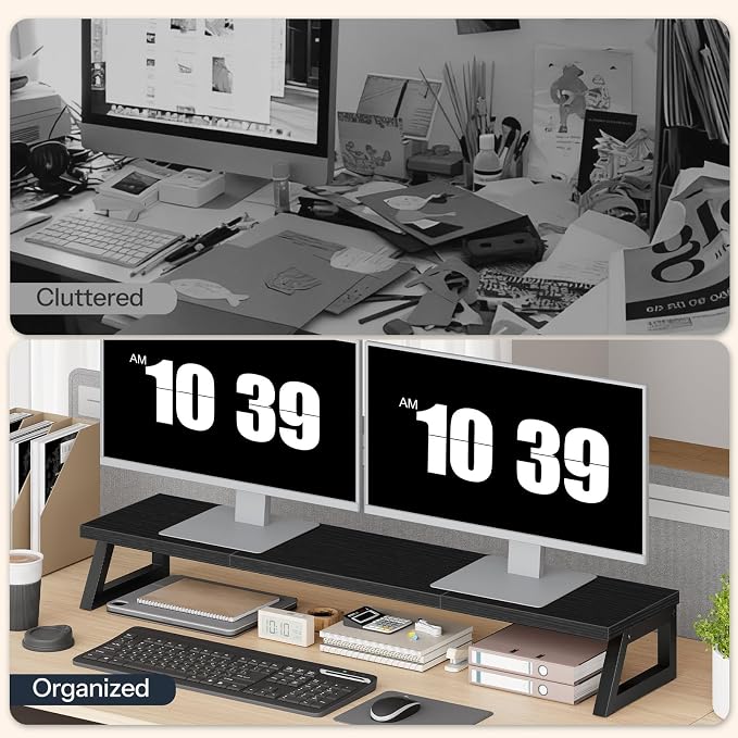 HOOBRO Dual Monitor Stand Riser, 39 Inch Large Computer Monitor Stand for 2 Monitors, Computer Monitor Riser, Desk Shelf Organizer for Office Desk, Accessories, Black BB121CJ01