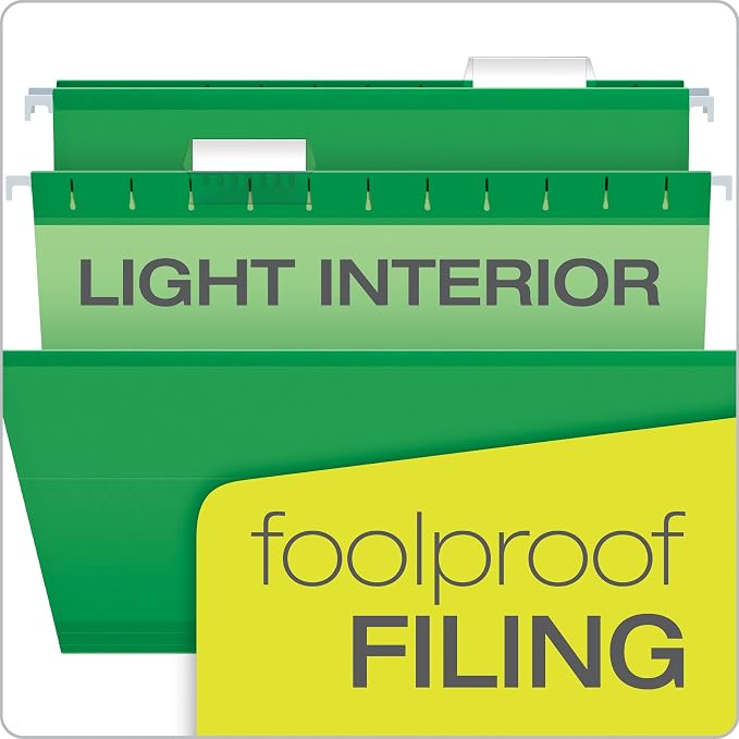 Pendaflex Reinforced Hanging Folders, Legal Size, Bright Green, 1/5 Cut, 25/BX (4153 1/5 BGR) (Pack of 2)