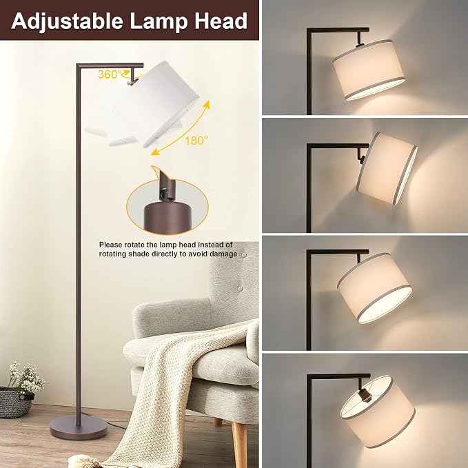 Fully Dimmable Floor Lamp Brown, Arc Floor Lamp for Bedroom with Adjustable Hanging Shade & Foot Switch, Modern Standing Lamp Corner Light Reading Lamp for Living Room, Office, LED Bulb Included