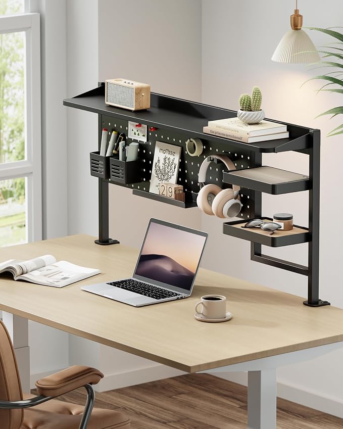Clamp on Desk Shelf, 44" Desktop Shelving System, Black | with Pegboard and Accessories, Desktop Organizer with 2-Tier Shelf, Desk Pegboard for Office Home Gaming