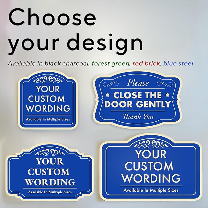 Custom Decorative Outdoor Metal Sign - Personalized Aluminum Driveway Sign, Waterproof, Made In USA - Design 1 Blue Steel 10x7 In