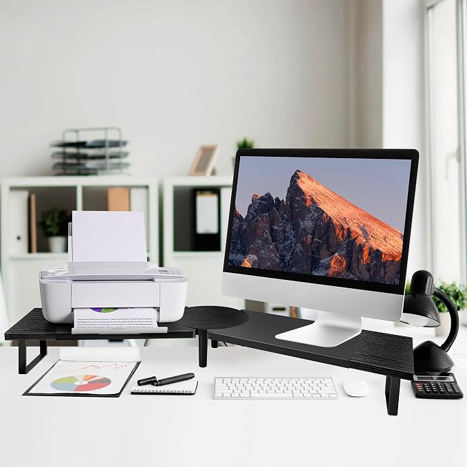 Across-Star Dual-Monitor Stand for Desk - Large Adjustable Length and Angle Riser for 2 Monitors, Double Computer Desktop Organizer, Shelf for TV, Laptop, Printer