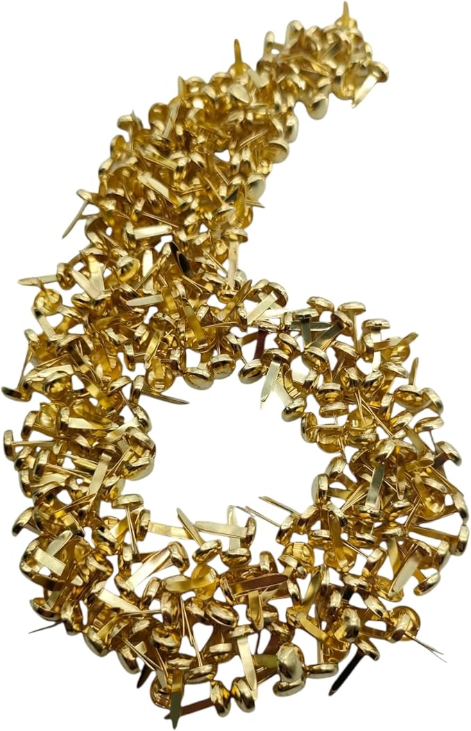 LLY 300 Pieces 6mm Round Gold Brads, Paper Fasteners Metal Brads with Storage Box, Paper Brass Fasteners for Paper Crafts, Scrapbooking, Paper Decoration, DIY Art, Card Making, (Gold 6mm x 12 mm)