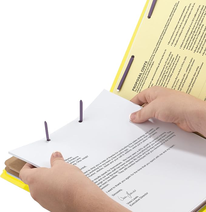 Smead Pressboard Classification File Folder with SafeSHIELD Fasteners, 2 Dividers, 2" Expansion, Letter Size, Yellow, 10 per Box (14034)