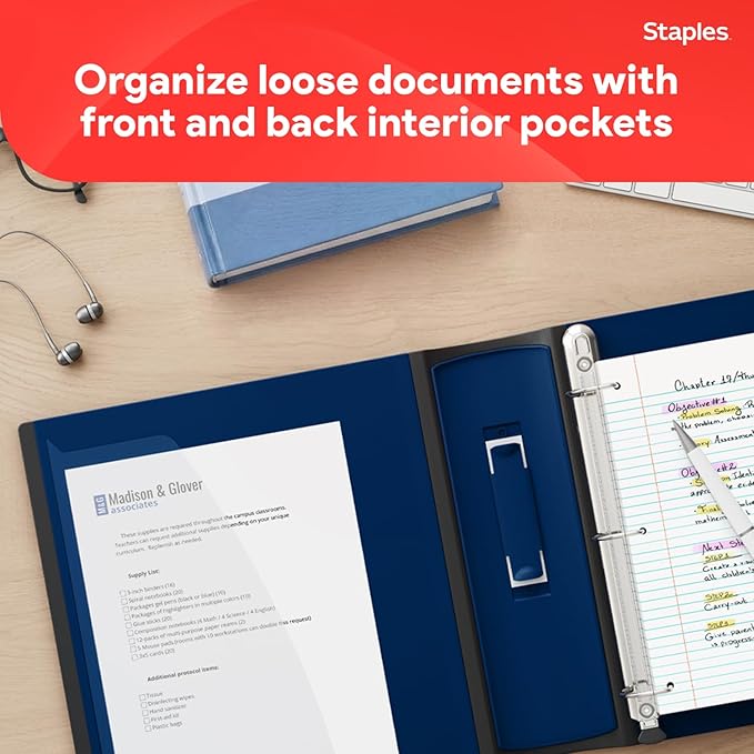 Staples Better Binder, 2-Inch 3-Ring, Blue, Heavy-Duty | Reinforced binder built for school and office document organization.