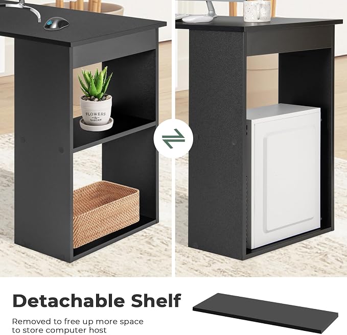 GRAFFY Computer Desk with 6 Storage Shelves - 48" Reversible Writing Desk Workstation with Bookshelf and CPU Stand, Modern Compact Office Desk for Bedroom, Study, Home, Office (Black) | Reversible Writing Desk with 6 Storage Shelves, Modern Compact Off...