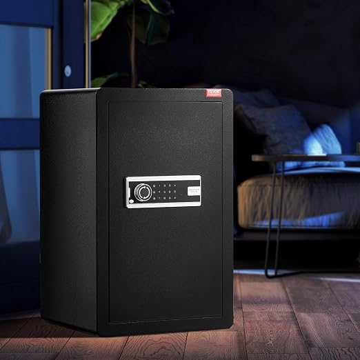 VEVOR Single Door 3.5 cu.ft Safe Box with Key Lock & Password, Safe Lock Box with Fireproof Bag, Key Rack, LED Light, and 2 Shelves for Money, Documents, Jewelry, and Valuables, Black