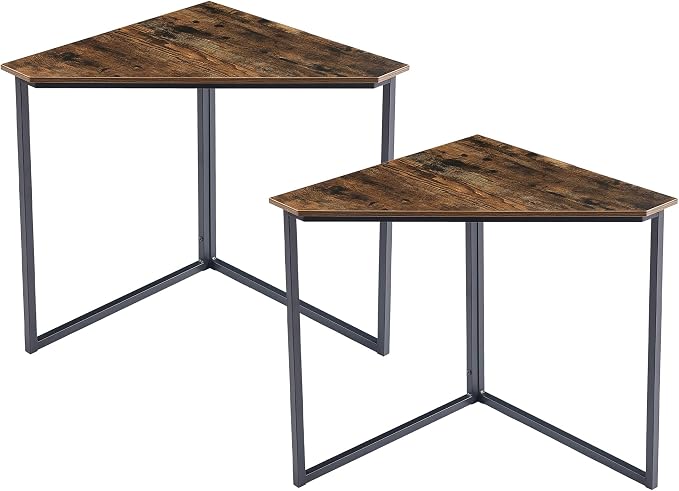 VECELO Corner Desk,Office Tables for Living Room for Small Space Triangle Computer Desk with Steel Frame Corner Shelves with Metal Frame Writing Desk for Workstation Classic Brown 33.1" 2 Set