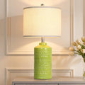 JUNNAI Light Green Ceramic Table Lamp 25 inch 3-Way Dimmable Nightstand Lamp with White Linen Shade Bedside Lamp for Living Room Bedroom Office Reading (Bulb Included)