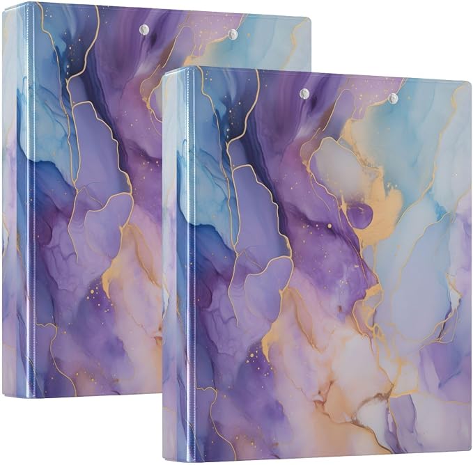 3 Ring Binder, Marble Blue Purple File Folder Holds 200 Sheets File Storage for Women Men School Office Supplie