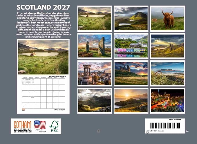 Scotland Calendar 2027 Scottish Gifts Monthly Wall Calender 12 Month