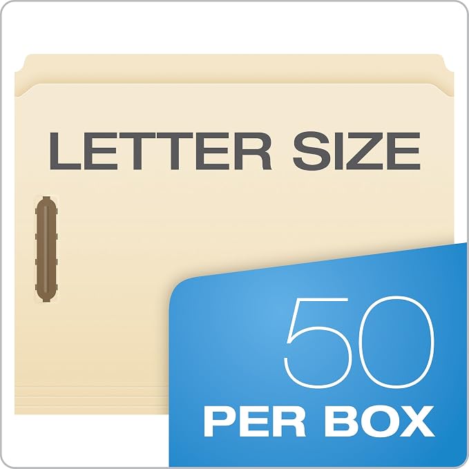 Pendaflex Manila Fastener Folders, Letter Size, 2 Fasteners, Straight Cut, 50/BX (FM212)