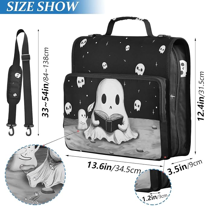 Halloween Ghost Binder Bag 3 Ring Zipper with Handle Shoulder Strap | for School Work Office Organizer Storage Case