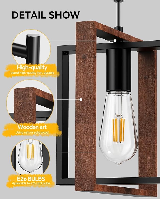 67" Industrial Floor Lamp with Wood & Black Metal Shade, Modern Standing Lamp, Rustic Farmhouse Tall Lamp for Living Room Bedroom Office, 2700K Bulb & Foot Switch Included (Black+ Wood -FL-2508)