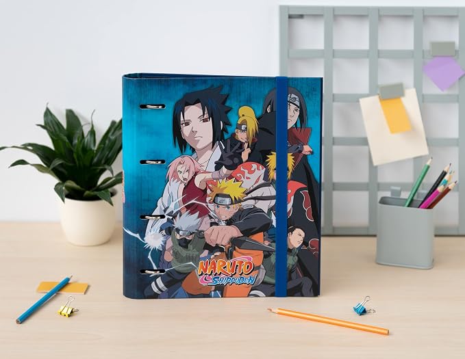 Grupo Erik 4 Ring Binder A4 - Naruto Shippuden | 10.6 x 12.6 inches - 27 x 32 cm - A4 Ring Binder Folder, Document Folder | Naruto Manga Gifts