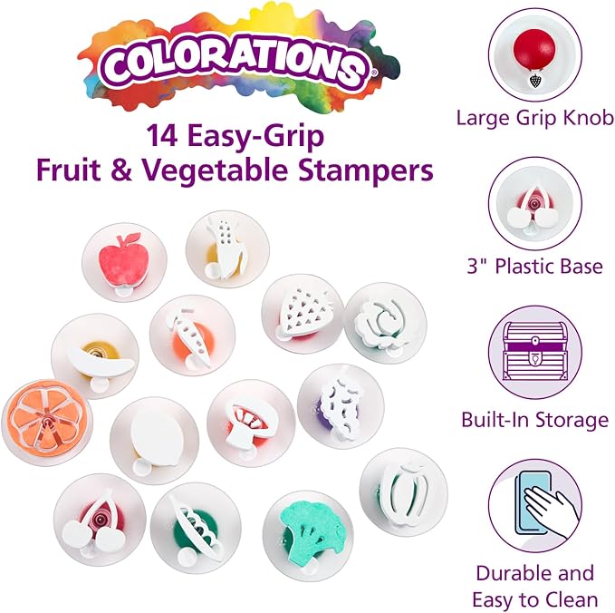 Colorations 14 Stampers of Fruits & Vegetables, Ages 3+, PreK+ | Art Supplies, School Supplies, Office, Home, Classroom, Projects, Coloring, Drawing
