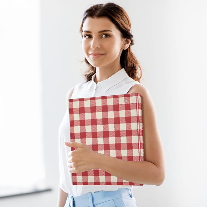 Cherry Red Gingham 3 Ring Binders, Round Rings, Holds 200 Sheets, 1.5 Inch 3 Ring Binders with 3 Interior PVC Clear Pockets and Anti-Slip Metal Clip