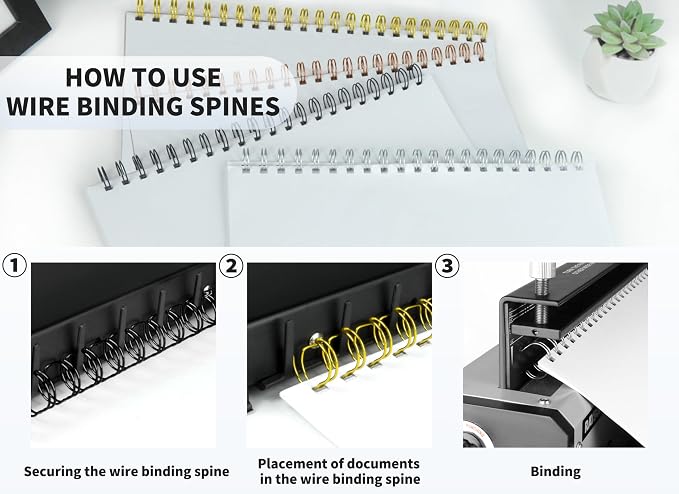 RAYSON Wire Binding Spines, 7/8" Multicolor 2:1 Pitch 21-Hole Double Loop Binding Wires for Letter Size, 220-Sheet Capacity, 50 Pack, Black/White/Rose Gold/Silver/Golden