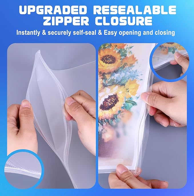 50 Pack Letter Size Binder Pockets for 3 Ring Binder, Waterproof Resealable Zip Loose Leaf File Bags Document Organizer Folders Insert Page Sleeves PVC 3-Hole Sheet Protectors for 8.5x11 Paper