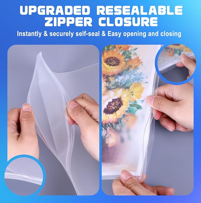 30 Pack Letter Size Binder Pockets for 3 Ring Binder, Waterproof Resealable Zip Loose Leaf File Bags Document Organizer Folders Insert Page Sleeves PVC 3-Hole Sheet Protectors for 8.5x11 Paper