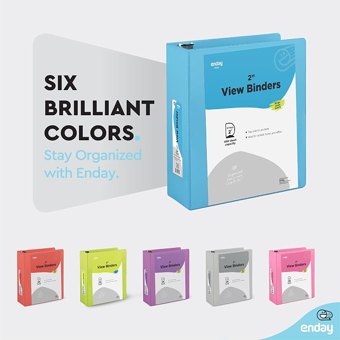Enday 2 inch 3 Ring Binder (24 Pack - Blue) Binder 2 inch with Clear View Cover and 2 Inside Pocket - for Letter Size 8.5 x 11'' Paper, Ideal for School Supplies, Office, and Home