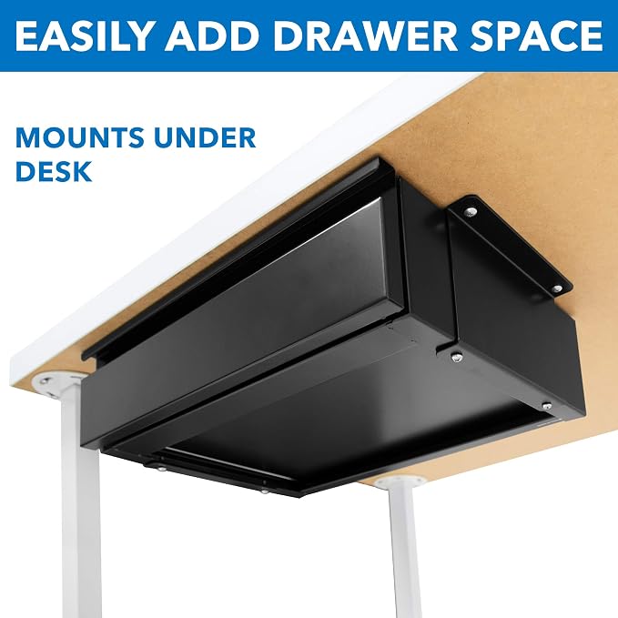 Mount-It! Under Desk Pull-Out Drawer, Heavy-Duty Steel Under Table Slide-Out Storage Organizer, Smooth Glide Track, Fits Desks Over 0.71″ Thick, 11 lb Capacity