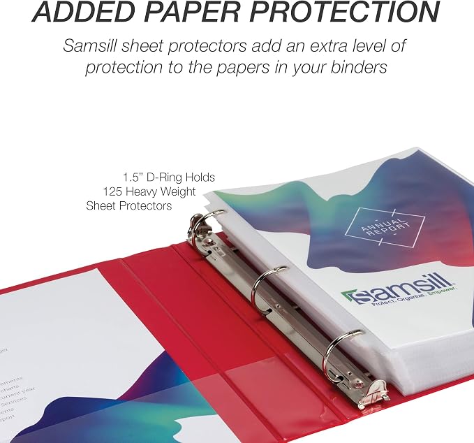 Samsill Durable 1.5 inch 3 Ring Binder, D Ring Binder, 100% Recycled Chipboard, Red, 4 Pack