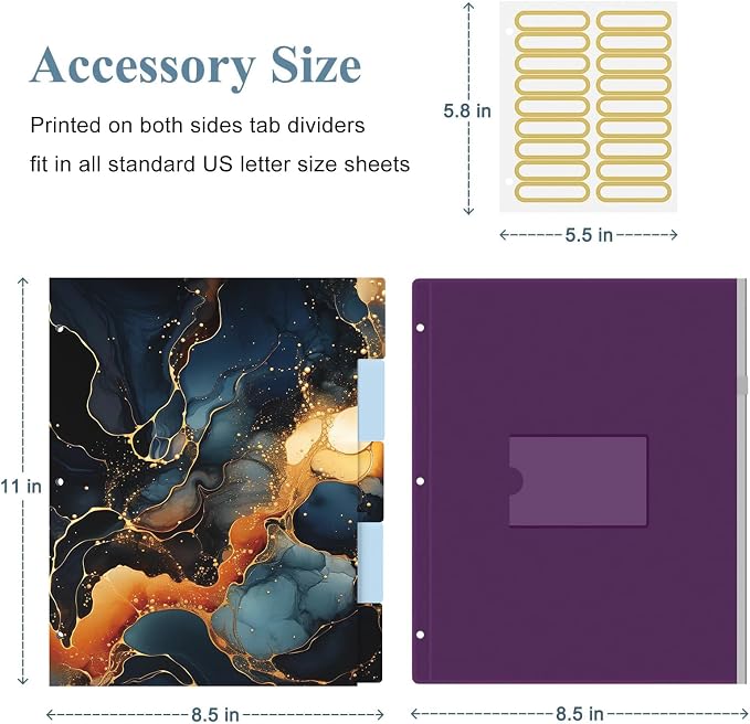 3 Ring Binder, 3 Inches Round Ring Binder with Clipboard, Dividers Tabs, PVC Zipper Bag Sleeves & to Do List Planners for Women, Men, School, Office Supplies, Abstraction