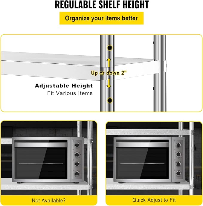 VEVOR Stainless Steel Shelving 60x18.5 Inch 5 Tier Adjustable Shelf Storage Unit Stainless Steel Heavy Duty Shelving for Kitchen Commercial Office Garage Storage 330lb Per Shelf