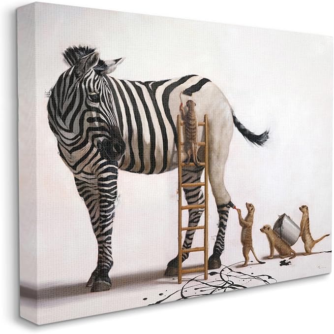 Stupell Industries 'Meerkats Painting Zebra Stripes'| Canvas Art | Stupell Industries | 30 x 24 Inches, Easy to Hang and Sturdy, Made in USA, by Lucia Heffernan