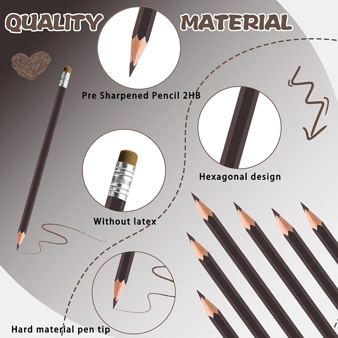 120 PCS Brown Colored Pencils with Eraser Pre Sharpened Pencil 2 HB - Ideal for Checking, Grading, Tests & Office/School Supplies (Brown)