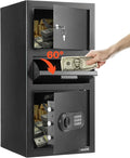 VEVOR 3.6 Cubic Feet Drop Safe, Large Capacity Front Drop Slot Safe Box with Digital Keypad, Heavy Duty 3 Tiers Cash Depository Box with Spare Keys for Cash, Bank Slip, Jewelry, Document, Bill, Black