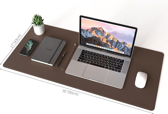 RENMTURE Dual-Sided Mouse Pad, Natural Cork & PU Leather Large Desk Pad for Office and Home Work, Desk Protector Non-Slip, Waterproof, Easy Clean (Dark Coffee, 36"x17")