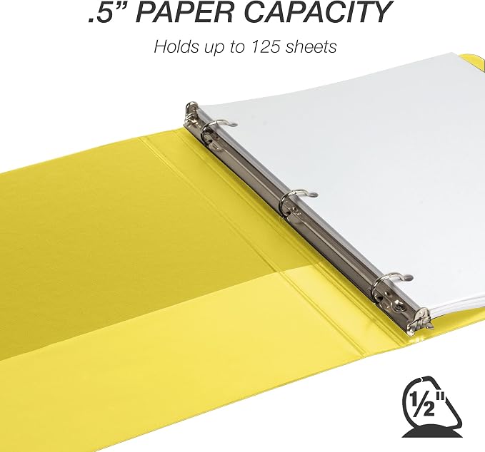 Samsill Durable 0.5 inch 3 Ring Binder, D Ring Binder, 100% Recycled Chipboard, Yellow, 12 Pack