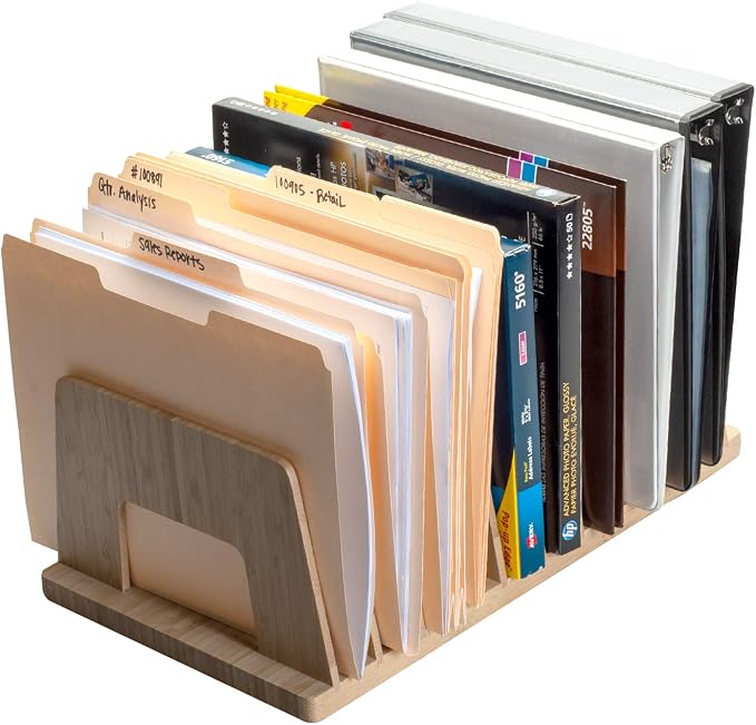 MobileVision Bamboo Desktop File Folder Organizer and Paper Tray, 10 Slots