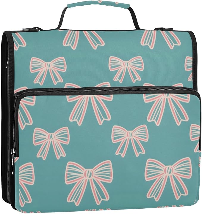 ALAZA Zipper Binder 3 Ring Cute Bows Binder Organizer with Zipper and Shoulder Strap Large Capacity Multi-Pocket Trapper Keeper File Folder for Office Supplies